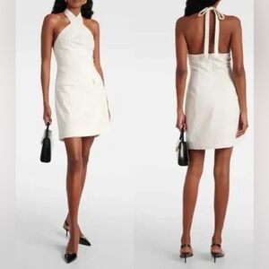 STAUD NWT Haven Cotton Off White Ivory Backless Halter Mini Dress Size 4